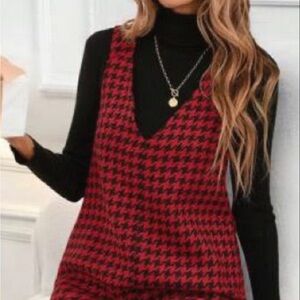 Red and Black Houndstooth Shift Dress